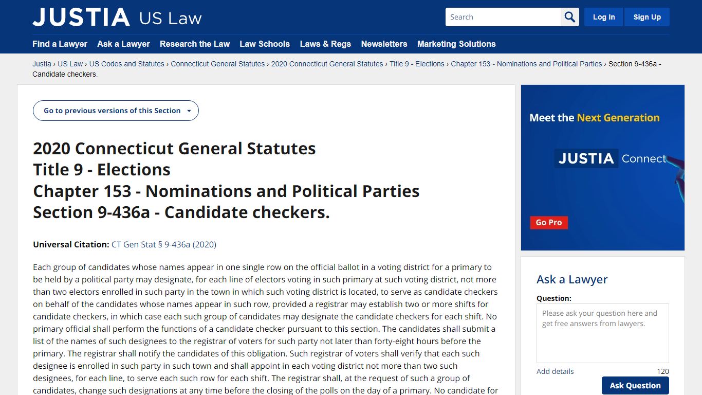 Connecticut General Statutes § 9-436a (2020) - Candidate checkers ...